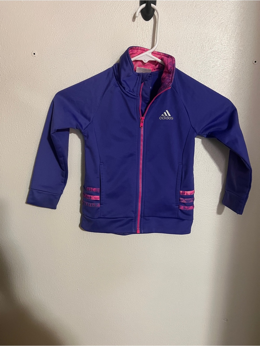 ADIDAS Classic Full Zip Quick Dry Athletic Track Jacket Purple Pink Girl's Sz 3T